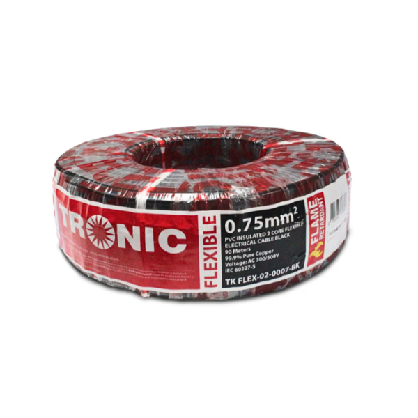 Tronic 0.75mm 2 Core 90M Black Flexible Cable - Sokokubwa